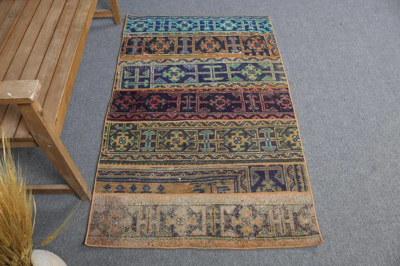 Yeşil ve Bej Halı, 3x4,9 ft Botanik Tasarım