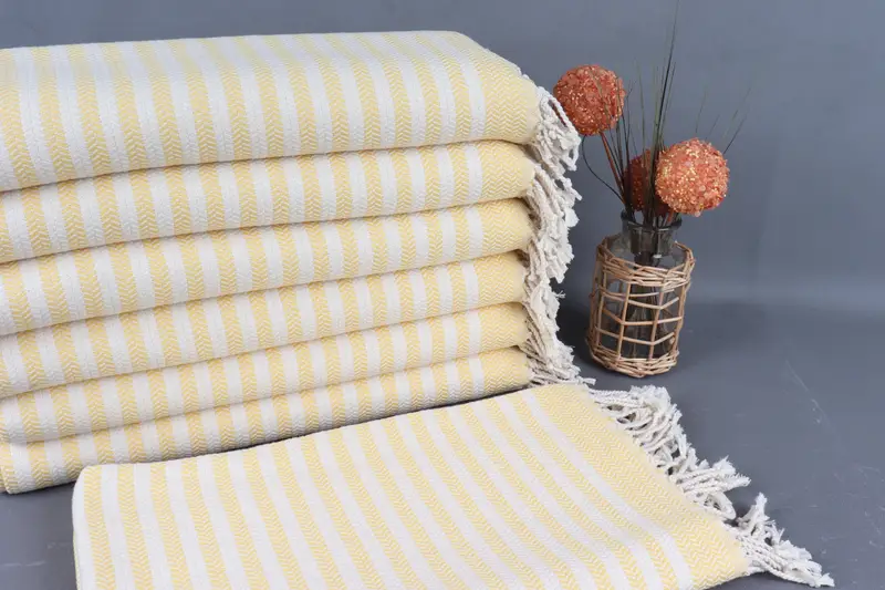Turkish Towel Organic Cotton Light Yellow Chevron, 40x71 Inches