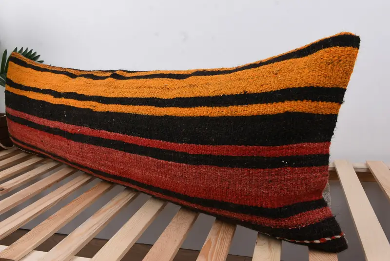 Interior Designer Pillow, Turkish Kilim Pillow, Boho Chic Cushion, Cushion Case, 16x48 Red Pillow Cover, Handmade Kilim Cushion - 5
