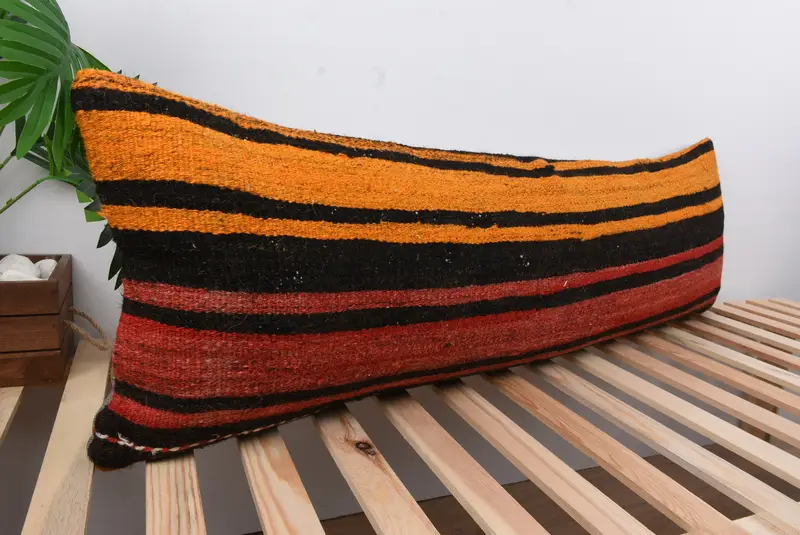 Interior Designer Pillow, Turkish Kilim Pillow, Boho Chic Cushion, Cushion Case, 16x48 Red Pillow Cover, Handmade Kilim Cushion - 4