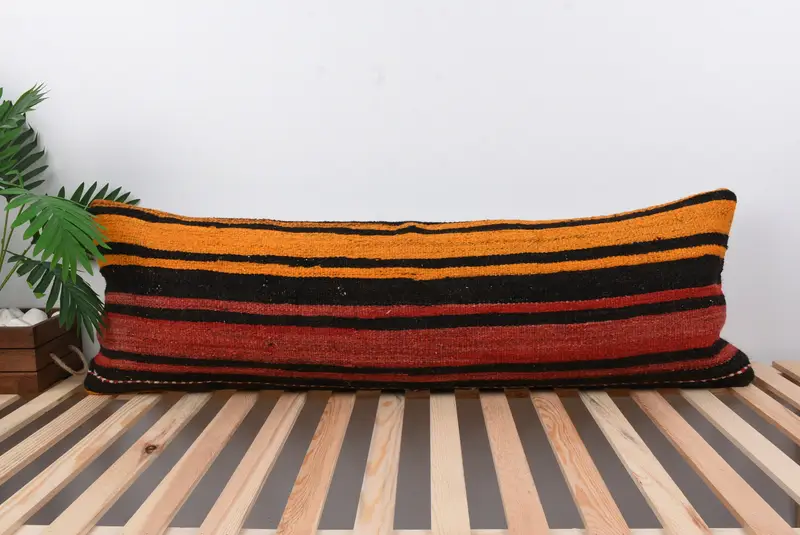 Interior Designer Pillow, Turkish Kilim Pillow, Boho Chic Cushion, Cushion Case, 16x48 Red Pillow Cover, Handmade Kilim Cushion - 1