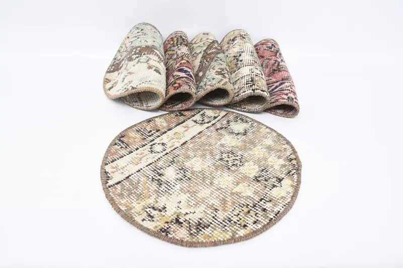 Manteles individuales Art Déco Circle, decoración bohemia de lana de algodón beige y rosa