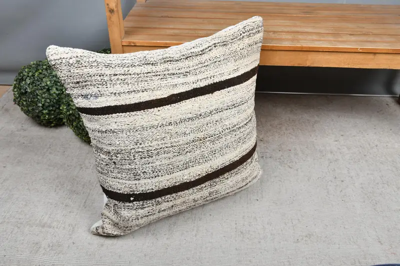 Cushion Case, Nomadic Cushion, 24x24 Beige Pillow Sham, Kilim Pillow Cover, Pillow for Sofa, Kilim Pillow, Handmade Rug Seat Pillow Cover - 7