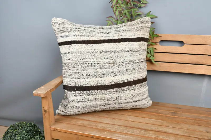 Cushion Case, Nomadic Cushion, 24x24 Beige Pillow Sham, Kilim Pillow Cover, Pillow for Sofa, Kilim Pillow, Handmade Rug Seat Pillow Cover - 1