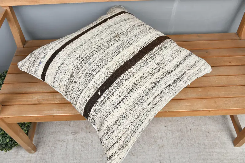 Cushion Case, Nomadic Cushion, 24x24 Beige Pillow Sham, Kilim Pillow Cover, Pillow for Sofa, Kilim Pillow, Handmade Rug Seat Pillow Cover - 2