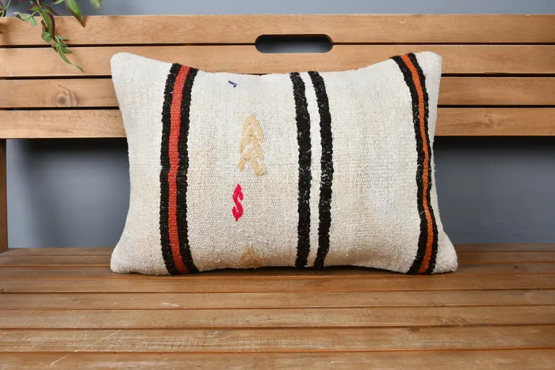 16x24 Beige Pillow Case, Cushion, Handmade Throw Cushion Case, Kilim Cushion Sham, Interior Designer Pillow, Cozy Throw Cushion, Antique Pillows - 6