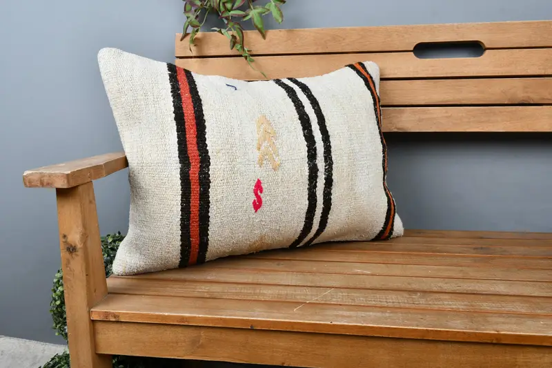 16x24 Beige Pillow Case, Cushion, Handmade Throw Cushion Case, Kilim Cushion Sham, Interior Designer Pillow, Cozy Throw Cushion, Antique Pillows - 1