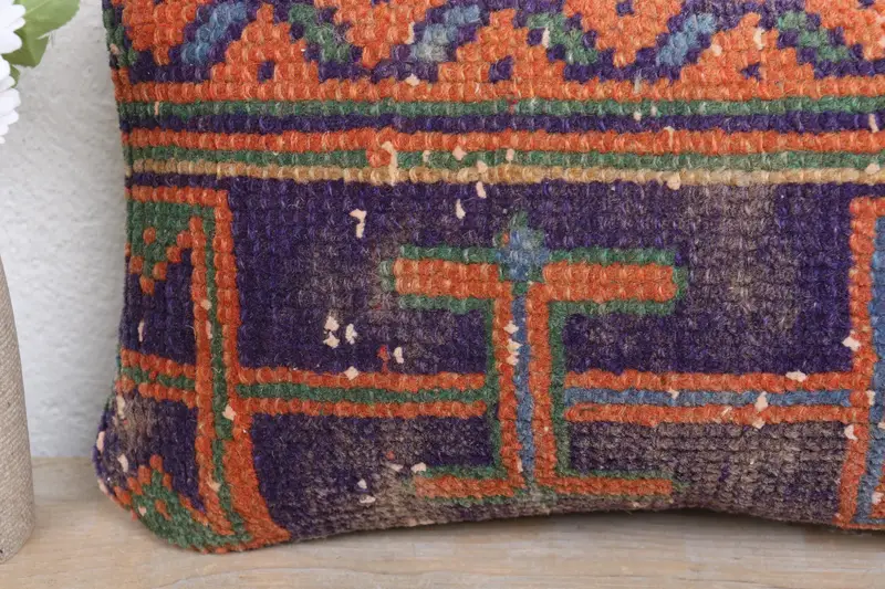 Handmade Rug Seat Cushion Case, Turkish Pillow, Couch Pillow, Home Decor Pillow, 8x16 Blue Pillow Case, Cushion Cover, Interior Designer Pillow - 3