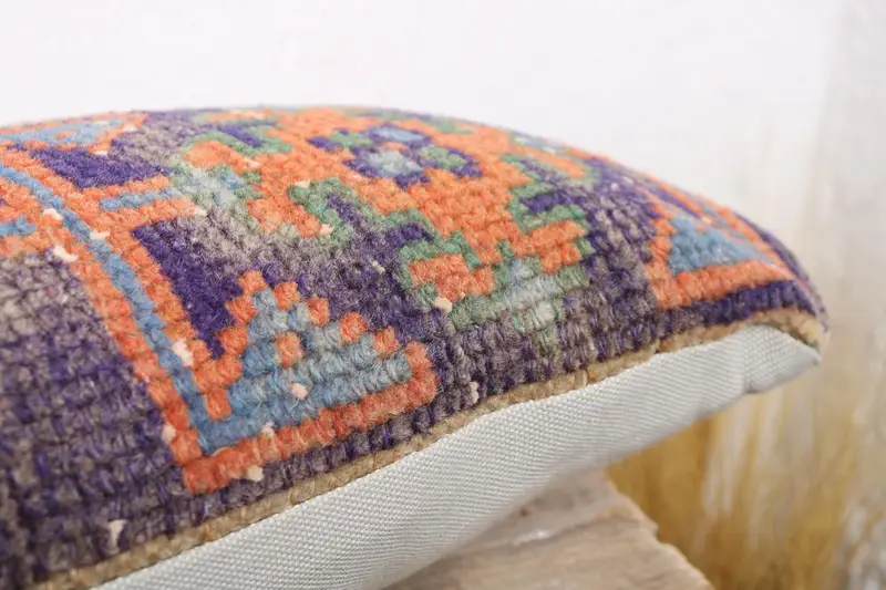 Handmade Rug Seat Cushion Case, Turkish Pillow, Couch Pillow, Home Decor Pillow, 8x16 Blue Pillow Case, Cushion Cover, Interior Designer Pillow - 6