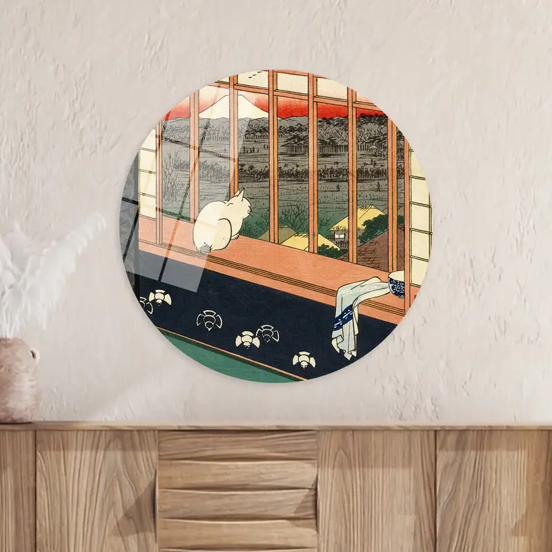 風雅な歌川広重キャンバス 鳥の町祭りの風景