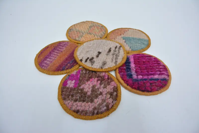 Posavasos de tela de cuero antideslizante, posavasos Boho Kilim único