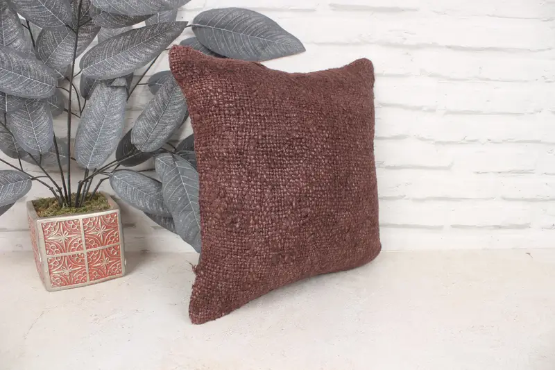 14x14 Brown Cushion Cover, Natural Pillow Case, Pillow Sham, Kilim Pillow Cover, Pillow for Couch, Interior Designer Pillow - 3
