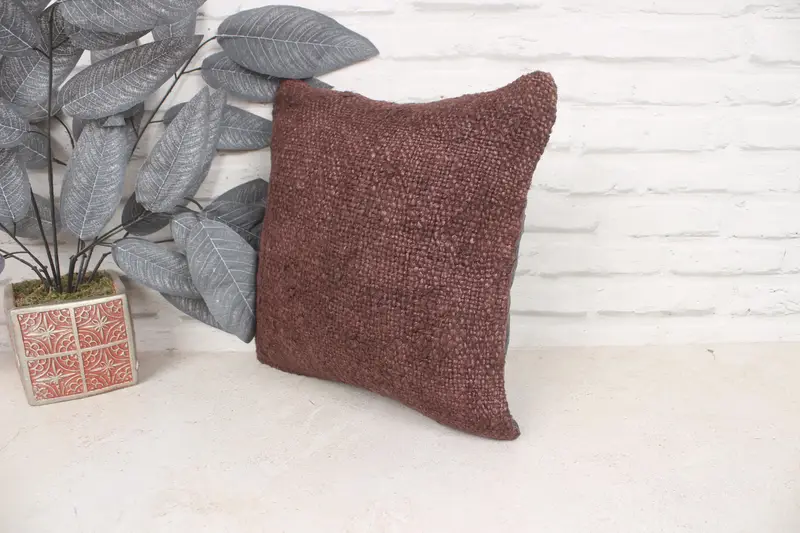 14x14 Brown Cushion Cover, Natural Pillow Case, Pillow Sham, Kilim Pillow Cover, Pillow for Couch, Interior Designer Pillow - 4