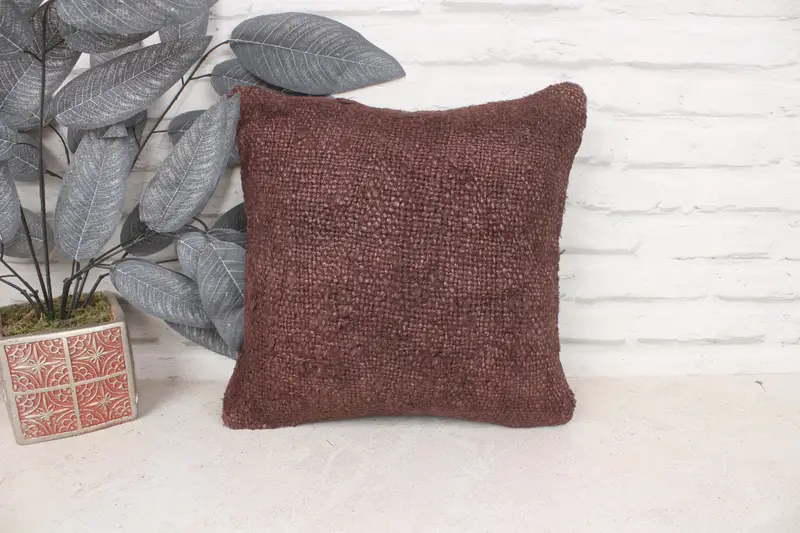 14x14 Brown Cushion Cover, Natural Pillow Case, Pillow Sham, Kilim Pillow Cover, Pillow for Couch, Interior Designer Pillow - 1