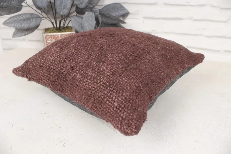14x14 Brown Cushion Cover, Natural Pillow Case, Pillow Sham, Kilim Pillow Cover, Pillow for Couch, Interior Designer Pillow - 6