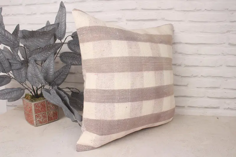 Vintage Pillow, Interior Designer Pillow, Handwoven Pillow Cover Cushion Cover, Turkish Pillow, 20x20 Brown Pillow Case, Pillow, Indoor Cushion Case - 3