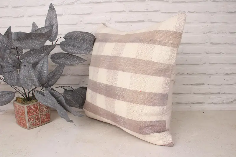 Vintage Pillow, Interior Designer Pillow, Handwoven Pillow Cover Cushion Cover, Turkish Pillow, 20x20 Brown Pillow Case, Pillow, Indoor Cushion Case - 4
