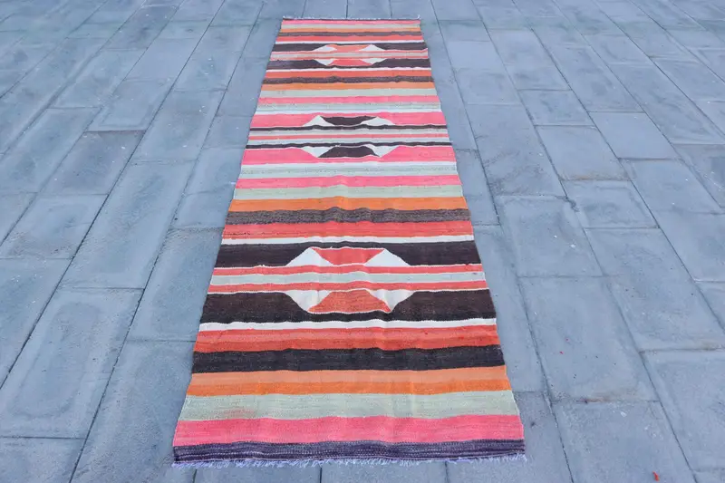 2,9x10,4 ft Vintage Teppich, türkischer Läuferteppich, rotbrauner Ikat-Wollteppich - 1