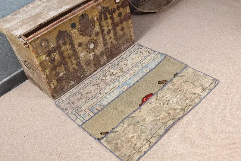 Alfombra abstracta verde y azul, decoración elegante de 2,5 x 2,7 pies