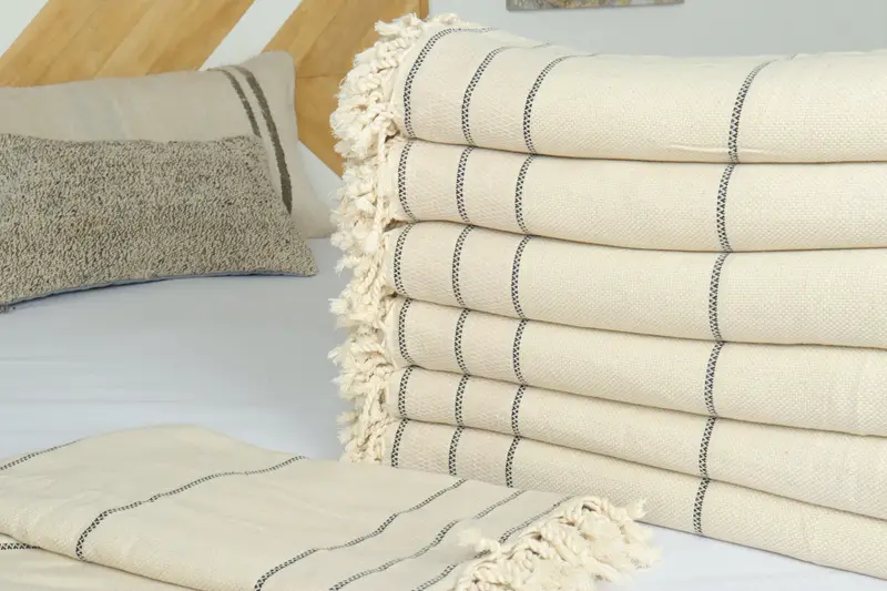 Personalized Blanket, 104x96 Cotton Striped Towel, Decorative Blanket, Bridal Shower Gift, Turkish Throw Blanket, Embroidered Bedspread - 3