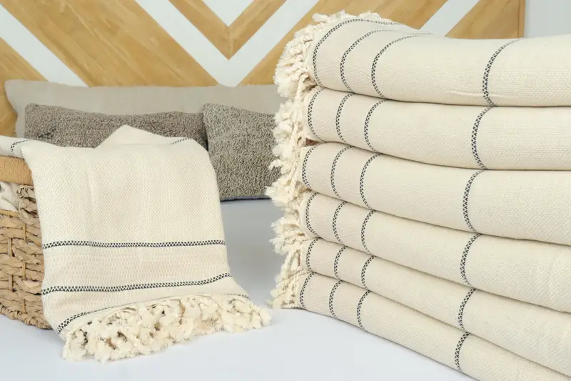 Personalized Blanket, 104x96 Cotton Striped Towel, Decorative Blanket, Bridal Shower Gift, Turkish Throw Blanket, Embroidered Bedspread - 4