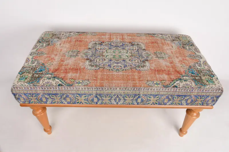 Kilim-Inspired Ottoman Set, Modular Sofa Set with Orange & Bronze Wool Blend