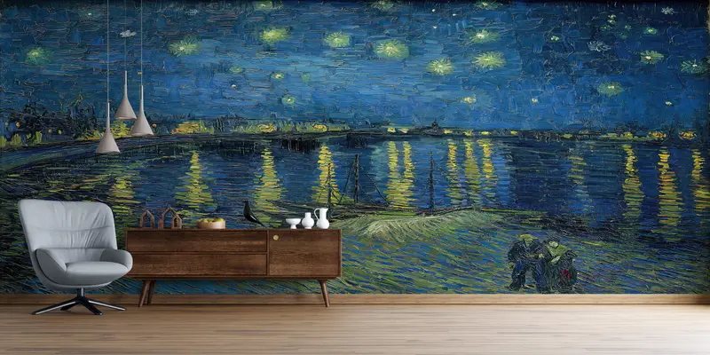 Bright Wall Paper, Custom Wall Paper, Starry Night Over The Rhone, 3d Wall Paper, Starry Night Over The Rhone Wall Decor, - 3