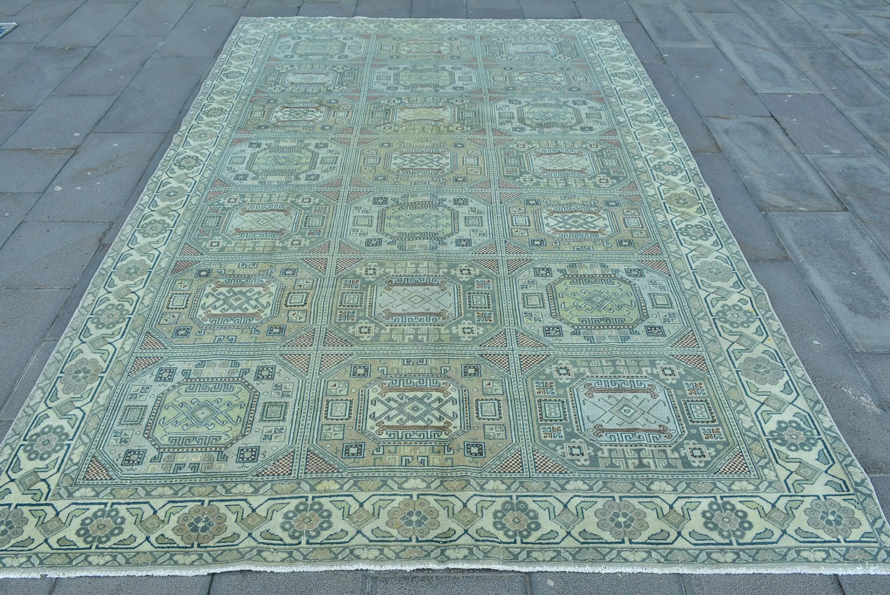 6.3x9.8 ft Türk Halısı, Vintage Halı, Mavi Yün Halı - 1