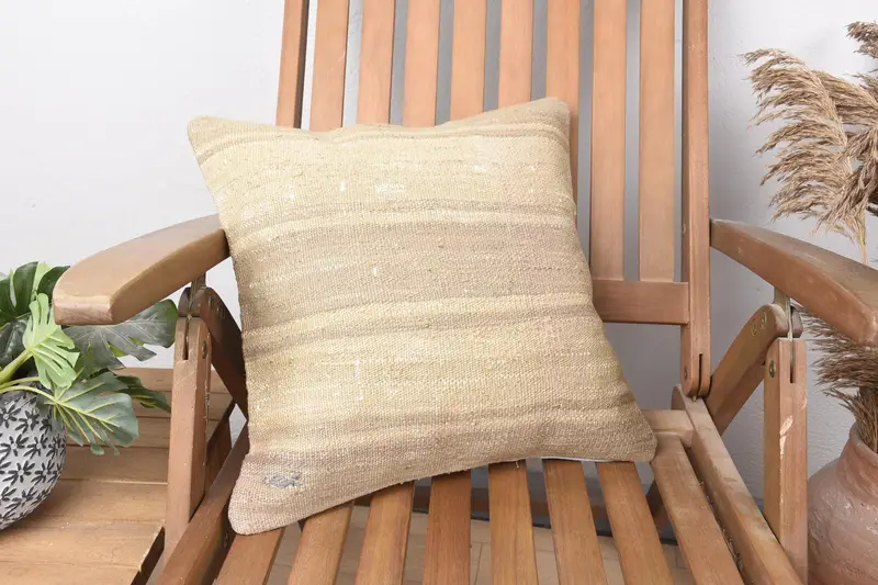Pet Cushion Cover, 16x16 Beige Cushion, Throw Kilim Pillow, Cushion, Sustainable Pillow Sham, Ethnical Kilim Rug Pillow, Pillow for Sofa - 2