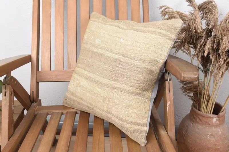 Pet Cushion Cover, 16x16 Beige Cushion, Throw Kilim Pillow, Cushion, Sustainable Pillow Sham, Ethnical Kilim Rug Pillow, Pillow for Sofa - 3