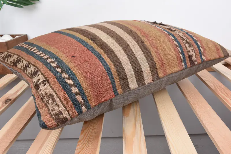 Antique Pillows, Vintage Pillow, Vintage Throw Pillow Cover, Ethnic Pillow Cover, Turkish Kilim Pillow, Pillow, 16x24 Brown Pillow Sham - 6