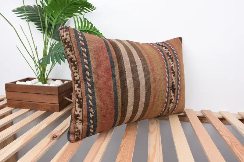 Antique Pillows, Vintage Pillow, Vintage Throw Pillow Cover, Ethnic Pillow Cover, Turkish Kilim Pillow, Pillow, 16x24 Brown Pillow Sham - 4
