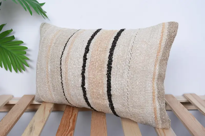 Cushion Cover, Pet Cushion Case, Interior Designer Pillow, Kilim Pillow, Cozy Throw Pillow Case, Home Decor Pillow, 12x20 Beige Pillow Sham - 5