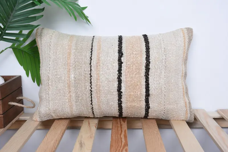 Cushion Cover, Pet Cushion Case, Interior Designer Pillow, Kilim Pillow, Cozy Throw Pillow Case, Home Decor Pillow, 12x20 Beige Pillow Sham - 1