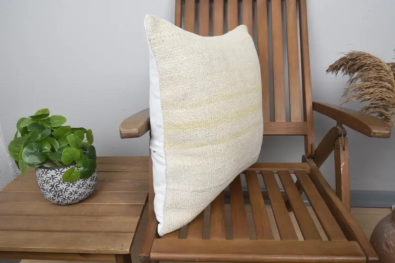 Vintage Pillow, Turkish Pillow, 20x20 Beige Pillow Sham, Ikat Cushion Cover, Art Deco Pillow, Kilim Cushion Sham, Cushion - 2