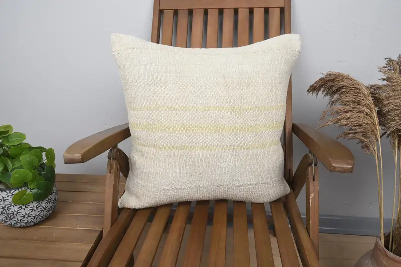 Vintage Pillow, Turkish Pillow, 20x20 Beige Pillow Sham, Ikat Cushion Cover, Art Deco Pillow, Kilim Cushion Sham, Cushion - 1