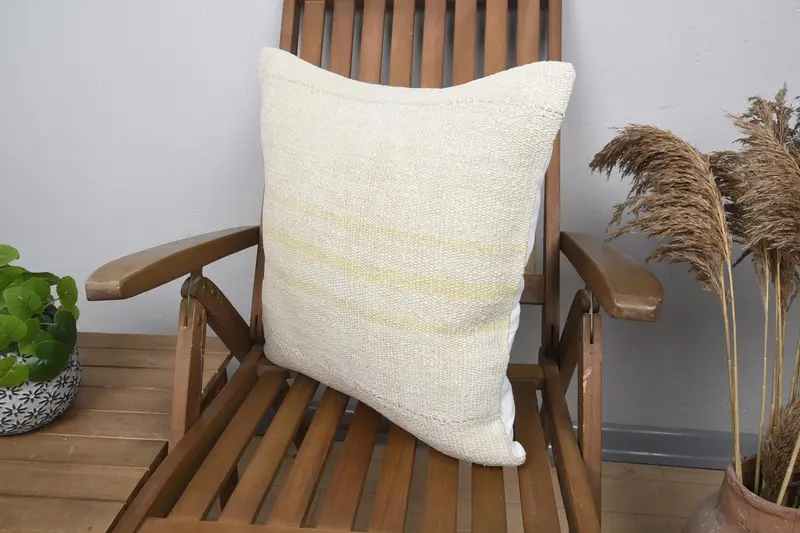 Vintage Pillow, Turkish Pillow, 20x20 Beige Pillow Sham, Ikat Cushion Cover, Art Deco Pillow, Kilim Cushion Sham, Cushion - 3