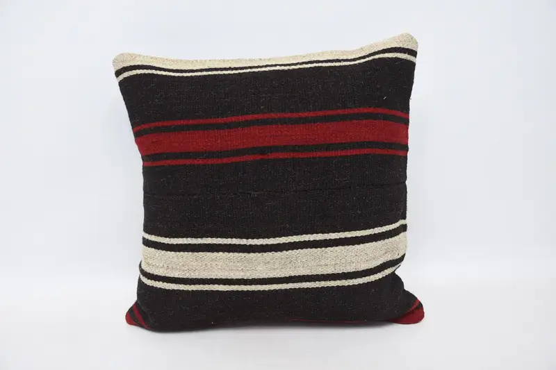 Turkish Kilim Pillow, Pillow for Couch, Pillow, 20x20 Brown Cushion Case, Authentic Pillow Sham, Ethnical Kilim Rug Pillow - 1