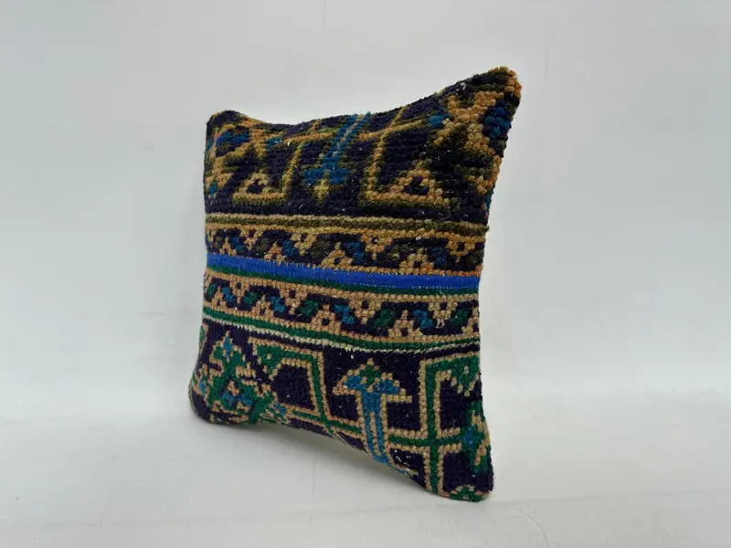 Boho Pillow Sham Cover, Authentic Cushion, 14x14 Blue Cushion Cover, Pattern Throw Cushion Case, Handmade Kilim Cushion, Cushion Case, Kilim Pillow - 4