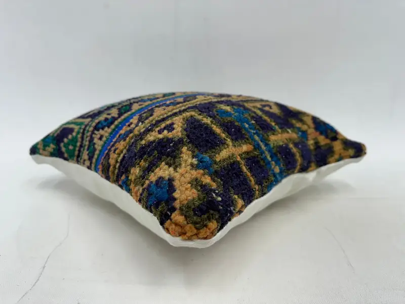 Boho Pillow Sham Cover, Authentic Cushion, 14x14 Blue Cushion Cover, Pattern Throw Cushion Case, Handmade Kilim Cushion, Cushion Case, Kilim Pillow - 6
