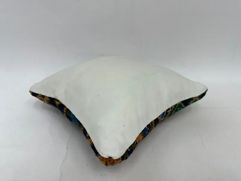 Boho Pillow Sham Cover, Authentic Cushion, 14x14 Blue Cushion Cover, Pattern Throw Cushion Case, Handmade Kilim Cushion, Cushion Case, Kilim Pillow - 7