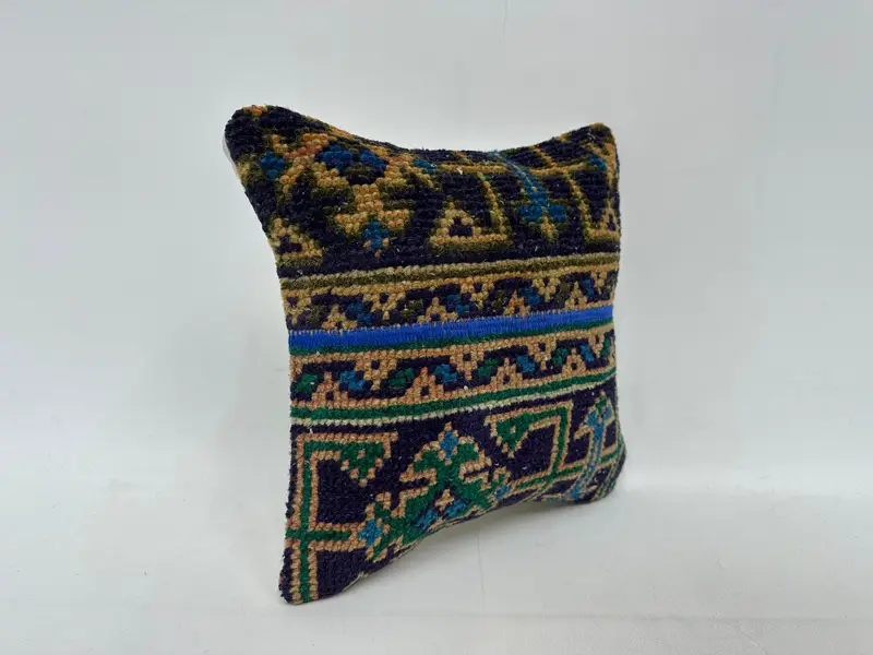 Boho Pillow Sham Cover, Authentic Cushion, 14x14 Blue Cushion Cover, Pattern Throw Cushion Case, Handmade Kilim Cushion, Cushion Case, Kilim Pillow - 3