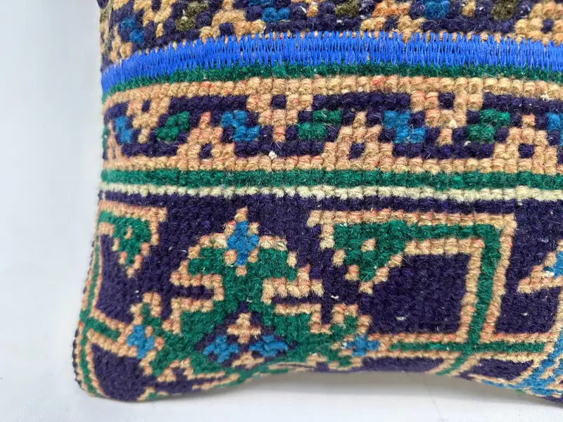 Boho Pillow Sham Cover, Authentic Cushion, 14x14 Blue Cushion Cover, Pattern Throw Cushion Case, Handmade Kilim Cushion, Cushion Case, Kilim Pillow - 2