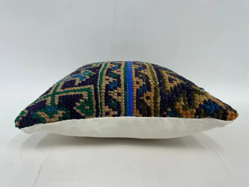 Boho Pillow Sham Cover, Authentic Cushion, 14x14 Blue Cushion Cover, Pattern Throw Cushion Case, Handmade Kilim Cushion, Cushion Case, Kilim Pillow - 5