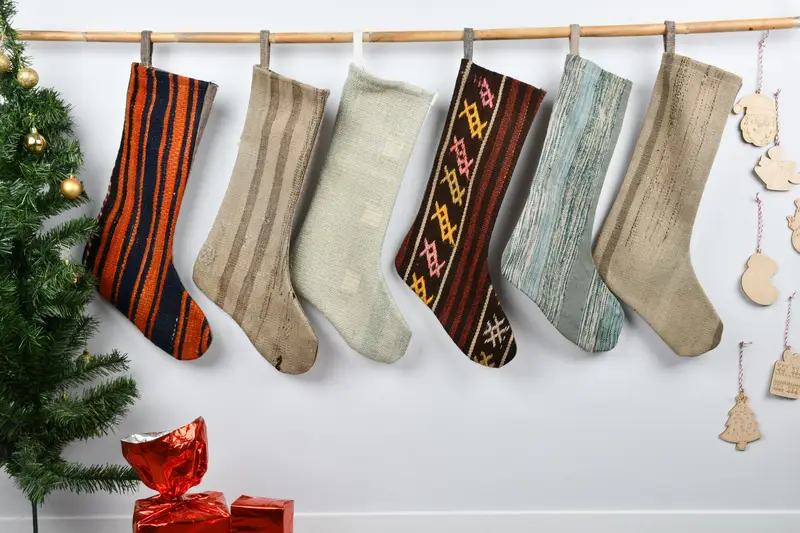 Festive Kilim Stocking, 8-Inch Christmas Ornaments Stocking