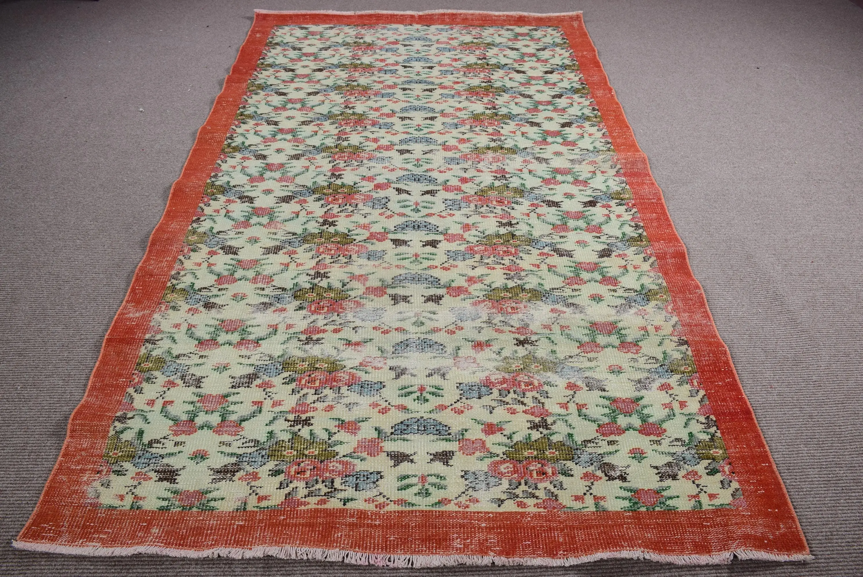 5.2x9.1 ft Vintage Halı, Türk Büyük Halı, Kırmızı Çizgili Yün Halı - 1