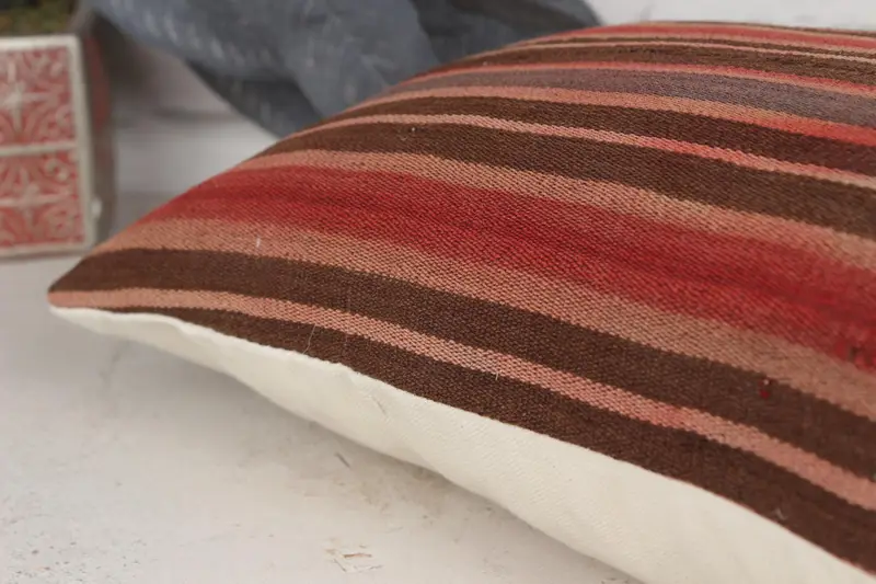 Turkish Pillow, 12x20 Red Pillow Cover, Pillow for Sofa, One Of A Kind Pillow Sham, Cushion Case, Floor Cushion Case, Kilim Pillow Cover - 7
