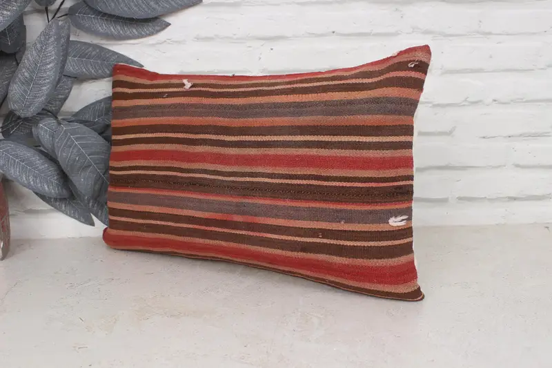 Turkish Pillow, 12x20 Red Pillow Cover, Pillow for Sofa, One Of A Kind Pillow Sham, Cushion Case, Floor Cushion Case, Kilim Pillow Cover - 4