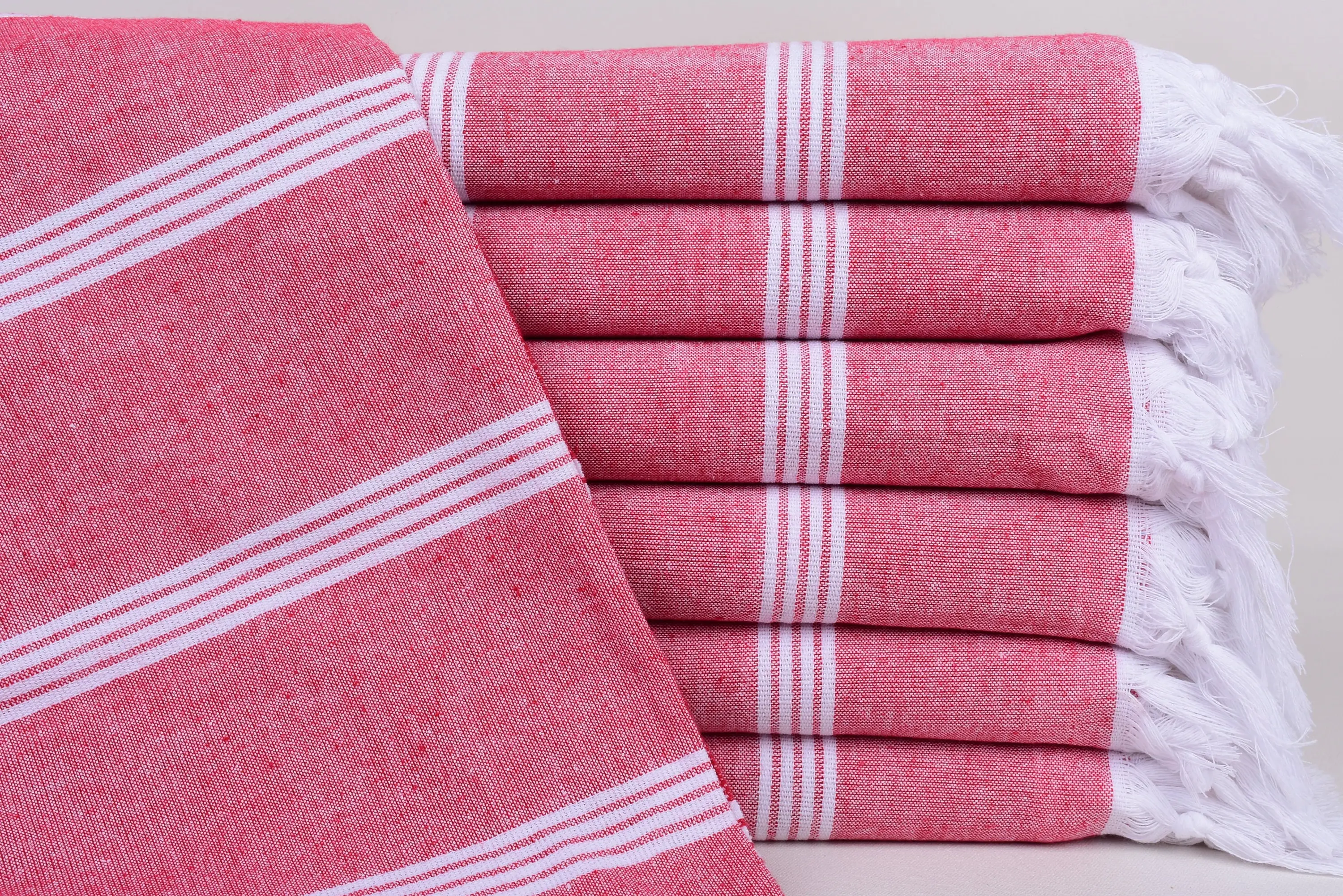 Personalized Turkish Cotton Red Striped Towel, 69x30 Inches - 1