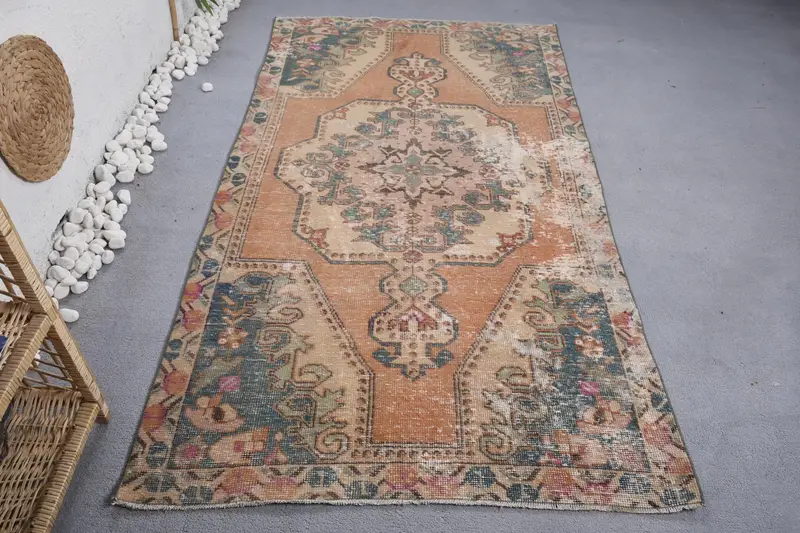 Vibrant Orange Rug, 4.2x7.3 ft Abstract Design